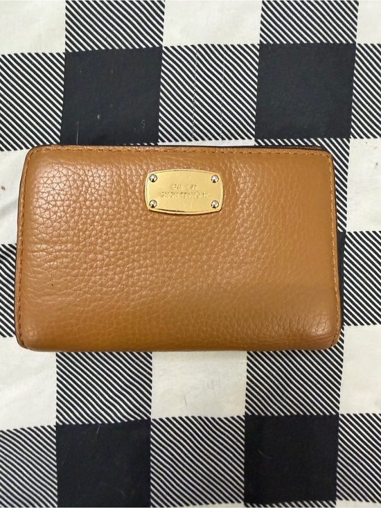 Michael Kors Handbags - Michael Kors Cognac Pebbled Leather Zip Wallet with Gold Plaque